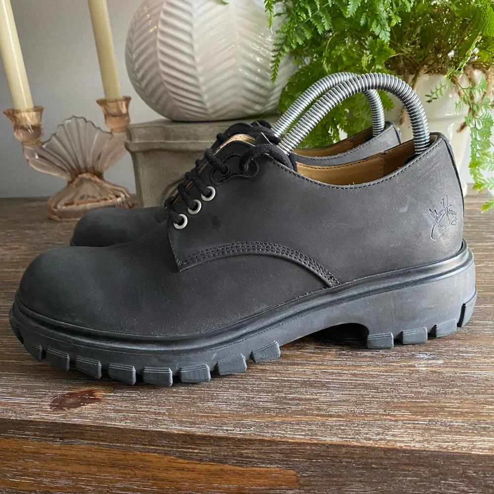 VTG Y2K John Fluevog “Tuesday Everyday Derby” Black Leather Unisex Men 7 Women 9